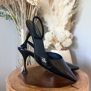 Jeffrey Campbell Crowne Black Croc Pointy Pumps